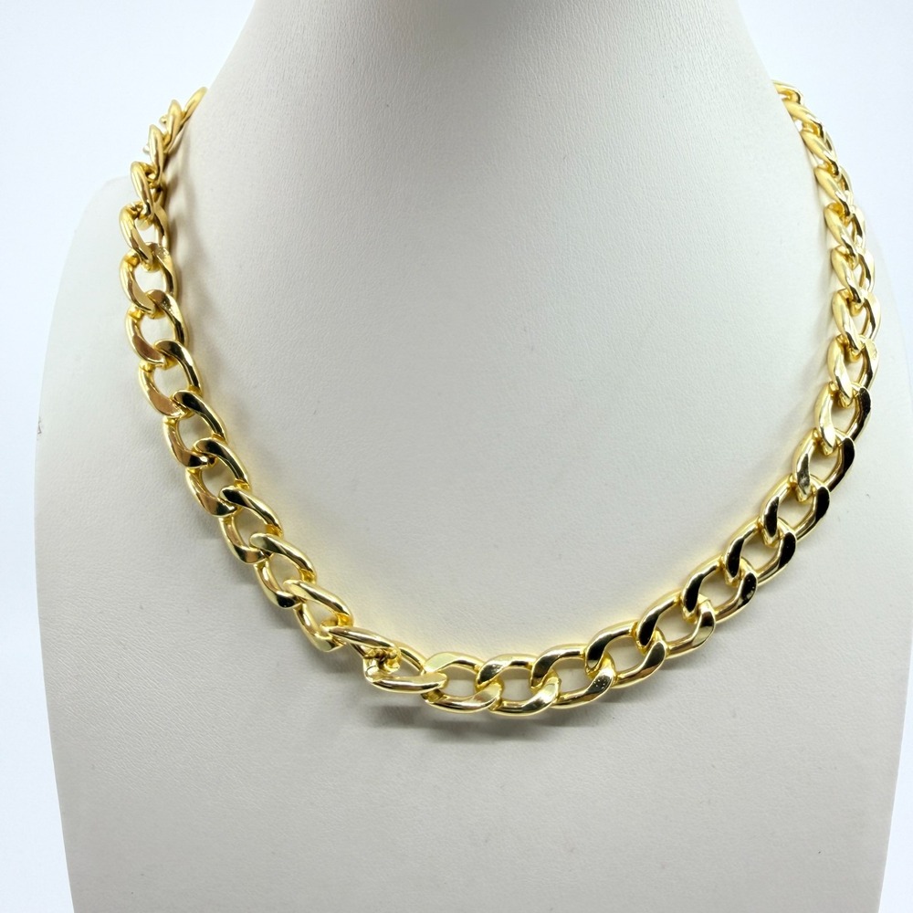 Vintage Chunky Gold Tone Curb Chain Choker Necklace Gunmetal Spring Ring Clasp